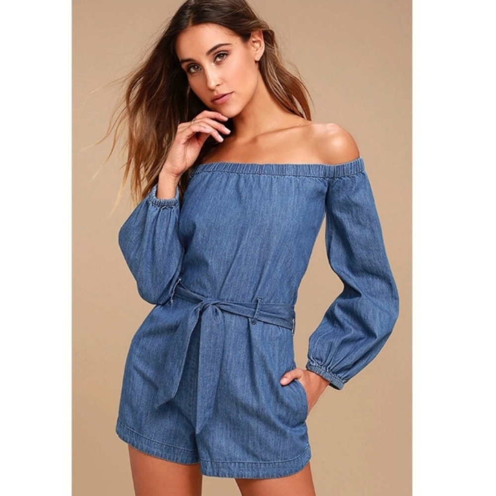Free People Tangled in Willows Chambray Romper XS